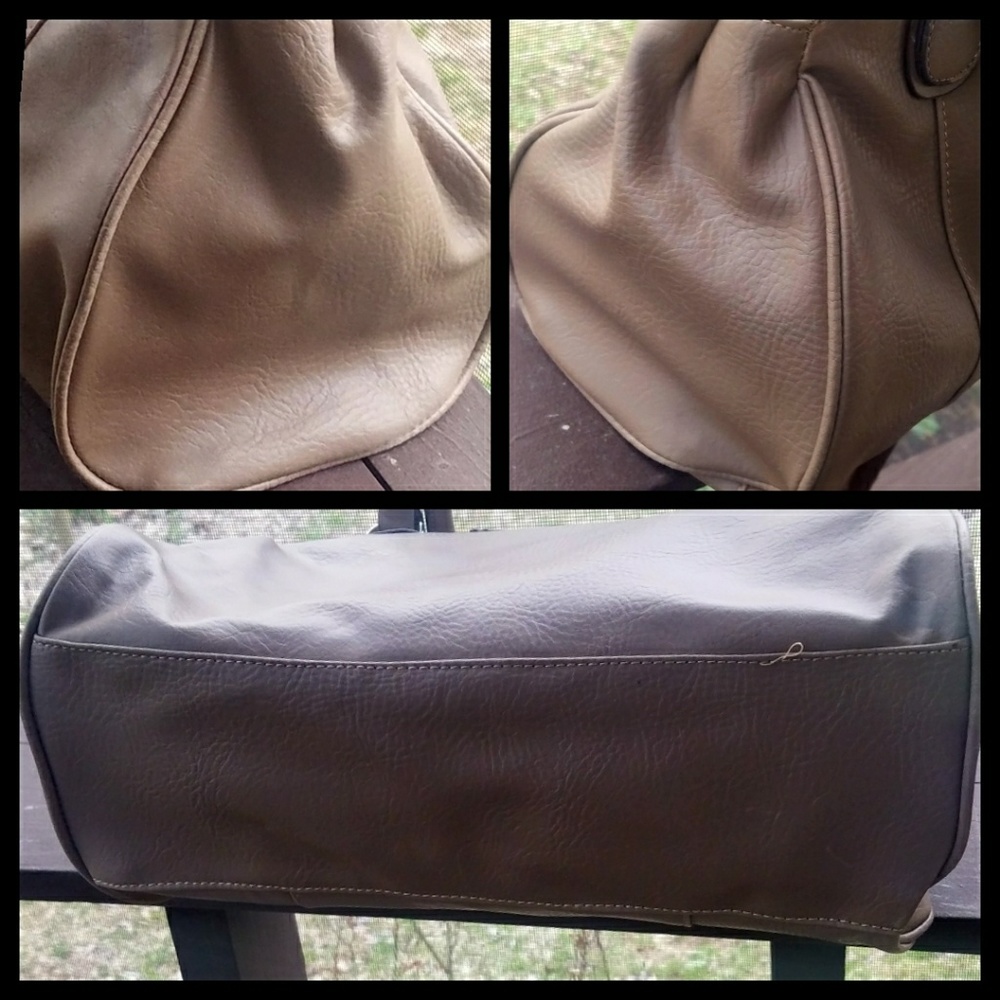 ⭐️HP(X3)⭐️NWOT▪EMILIE M▪Taupe Gray Vegan Leather Retro Satchel Handbag - Picture 4 of 7